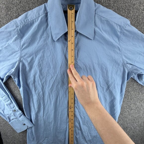 Gucci Italy Made Button Up Shirt Blue 40 (15.75) Long Sleeve Cotton Cursive Logo - Picture 8 of 16